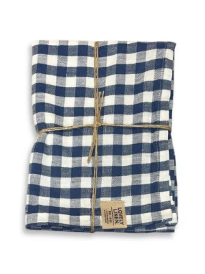 Bieżnik lniany MISTY Denim Blue - Kratka – zdjęcie produktowe
