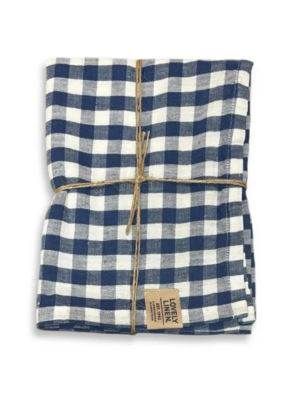 Bieżnik MISTY Denim Blue - Kratka – zdjęcie produktowe Bieżnik lniany MISTY Denim Blue - Kratka – zdjęcie produktowe