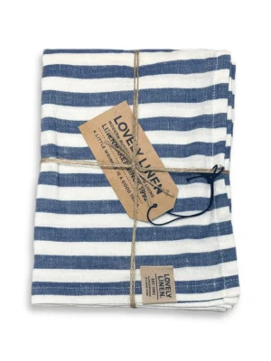 Bieżnik lniany MISTY Denim Blue - Paski – zdjęcie produktowe