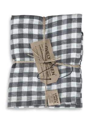 Bieżnik lniany MISTY Dark Grey - Kratka – zdjęcie produktowe