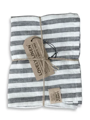 Bieżnik lniany MISTY Dark Grey - Paski – zdjęcie produktowe