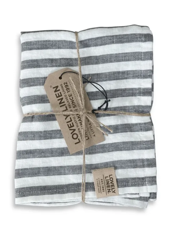 Bieżnik lniany MISTY Dark Grey - Paski – zdjęcie produktowe