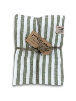 Bieżnik lniany MISTY Jeep Green - Paski – zdjęcie produktowe