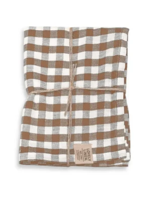 Bieżnik lniany MISTY Almond - Kratka – zdjęcie produktowe