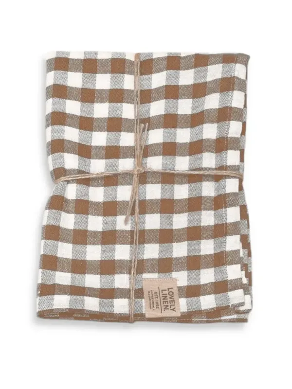 Bieżnik MISTY Almond - Kratka – zdjęcie produktowe Bieżnik lniany MISTY Almond - Kratka – zdjęcie produktowe
